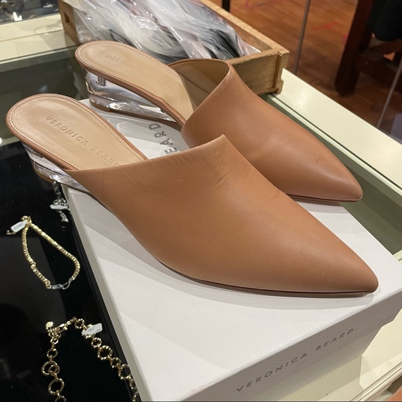 NWT Veronica Beard Ricky Nude Leather Mule with Translucent Lucite Wedge Heel - Picture 10 of 12